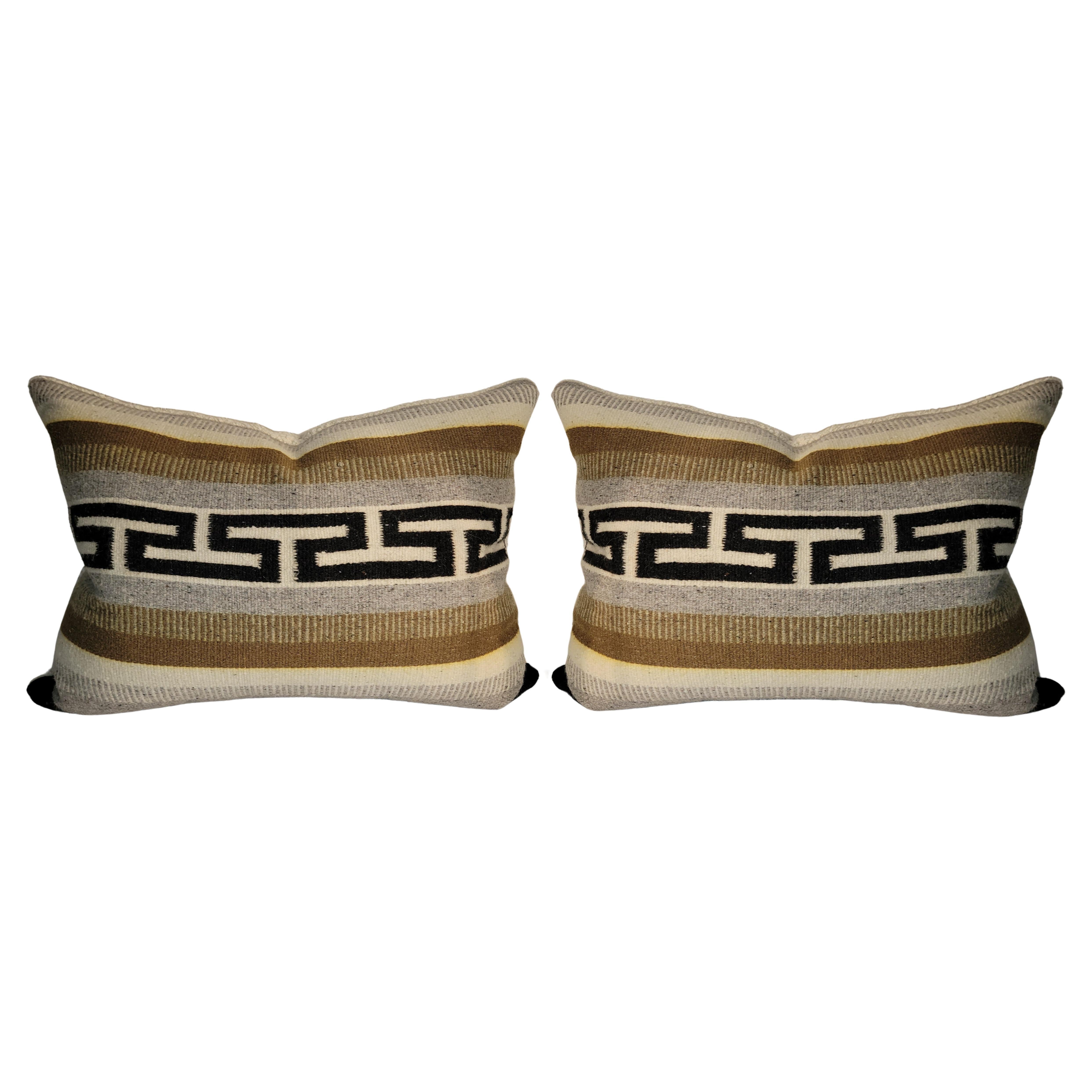 Pair of Geometric Mexican Navajo Weaving Pillows For Sale