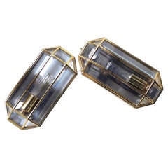 Vintage Pair of Geometric Mid-Century Modern Sconces in Brass, 1970s