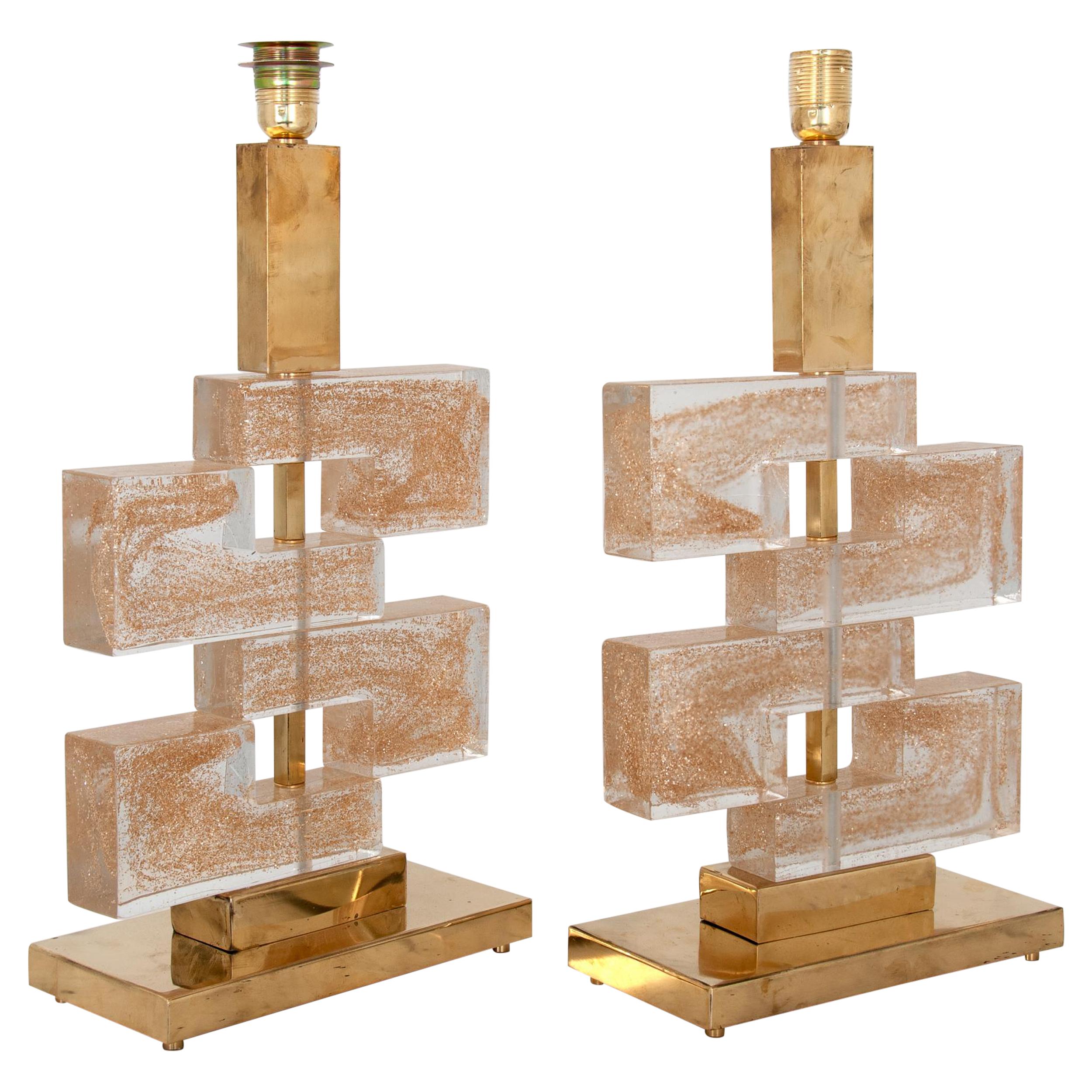 Pair of Geometric Murano Glass Lamps