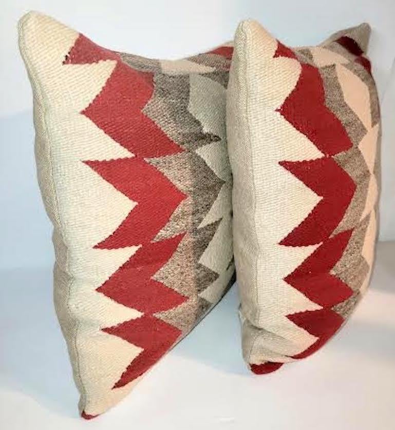 Hand-Woven Pair of Geometric Navajo Pillows For Sale