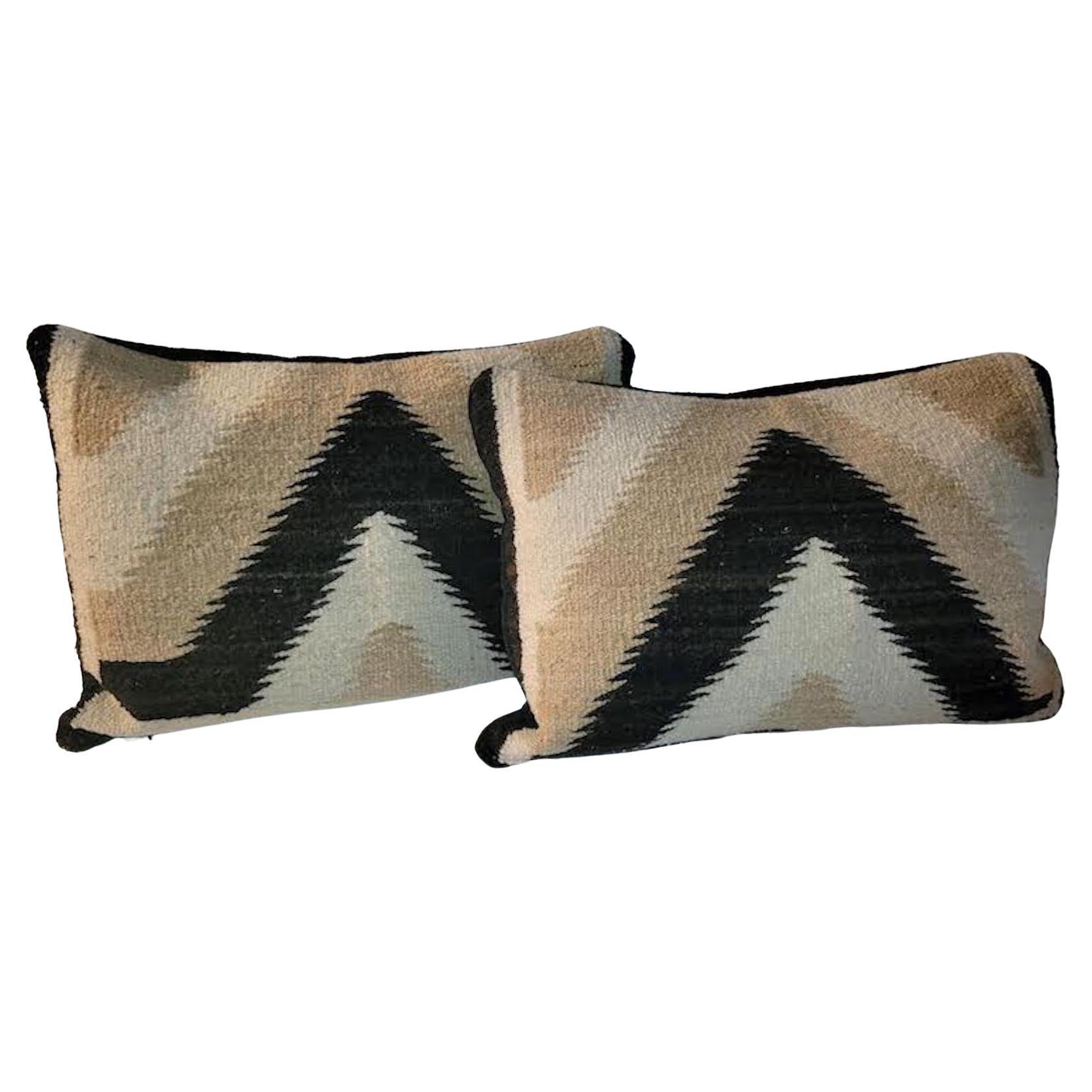 Pair of Geometric Navajo Territory Indian Weaving Pillows For Sale