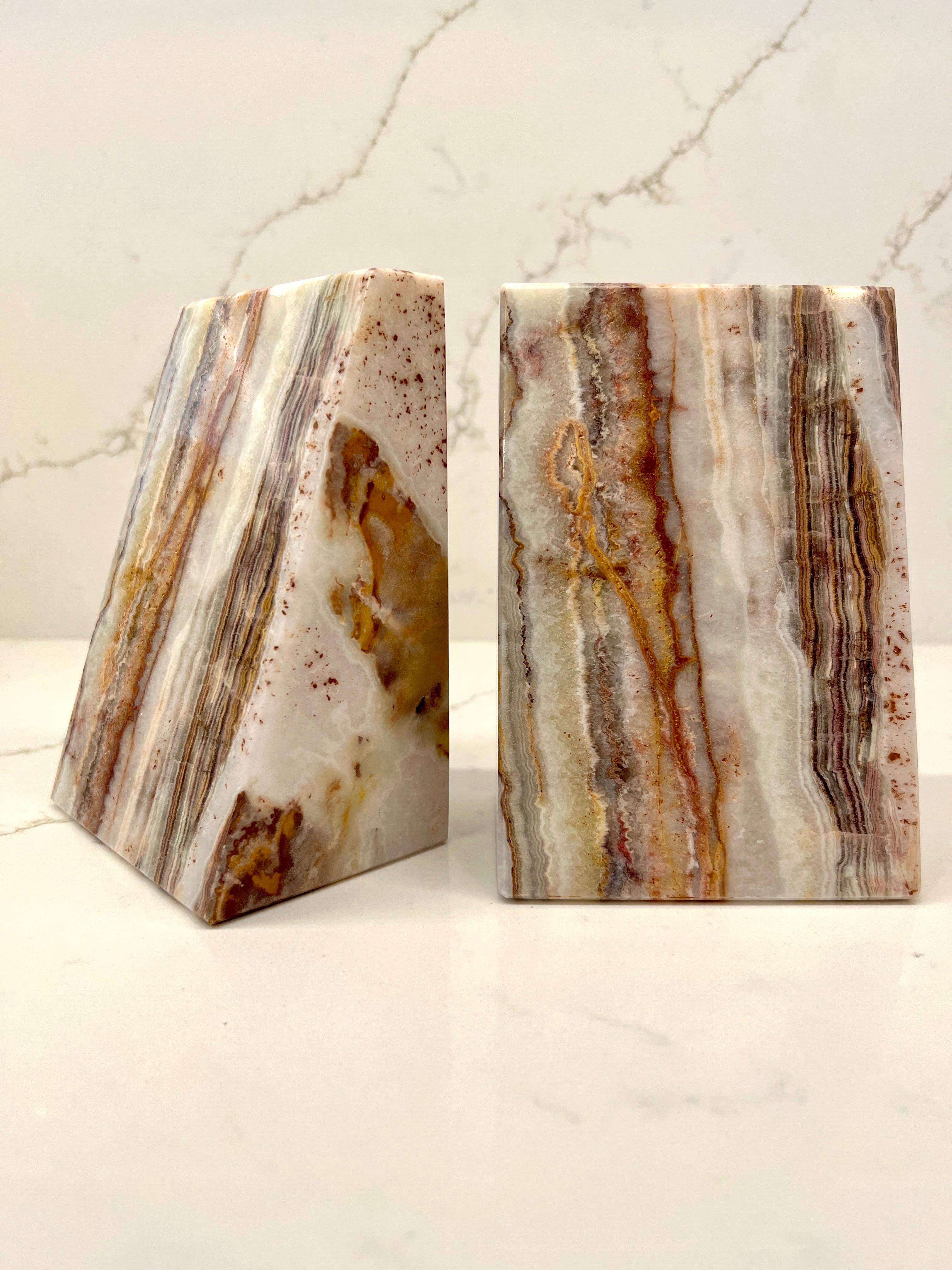 Organic Modern Pair of Geometric Onyx Bookends For Sale