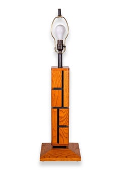 Pair of Geometric Post Modern Wood Puzzle Table Lamps 1970s