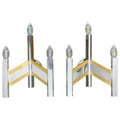 Pair of Geometric Sconces by Sciolari, Chrome and Brass, Italy, 1970s