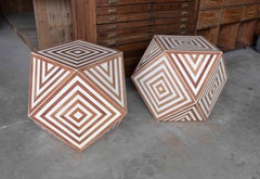 Pair of Geometric Side Tables with Wood and Resin Marquetry