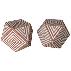 Pair of Geometric Side Tables with Wood and Resin Marquetry