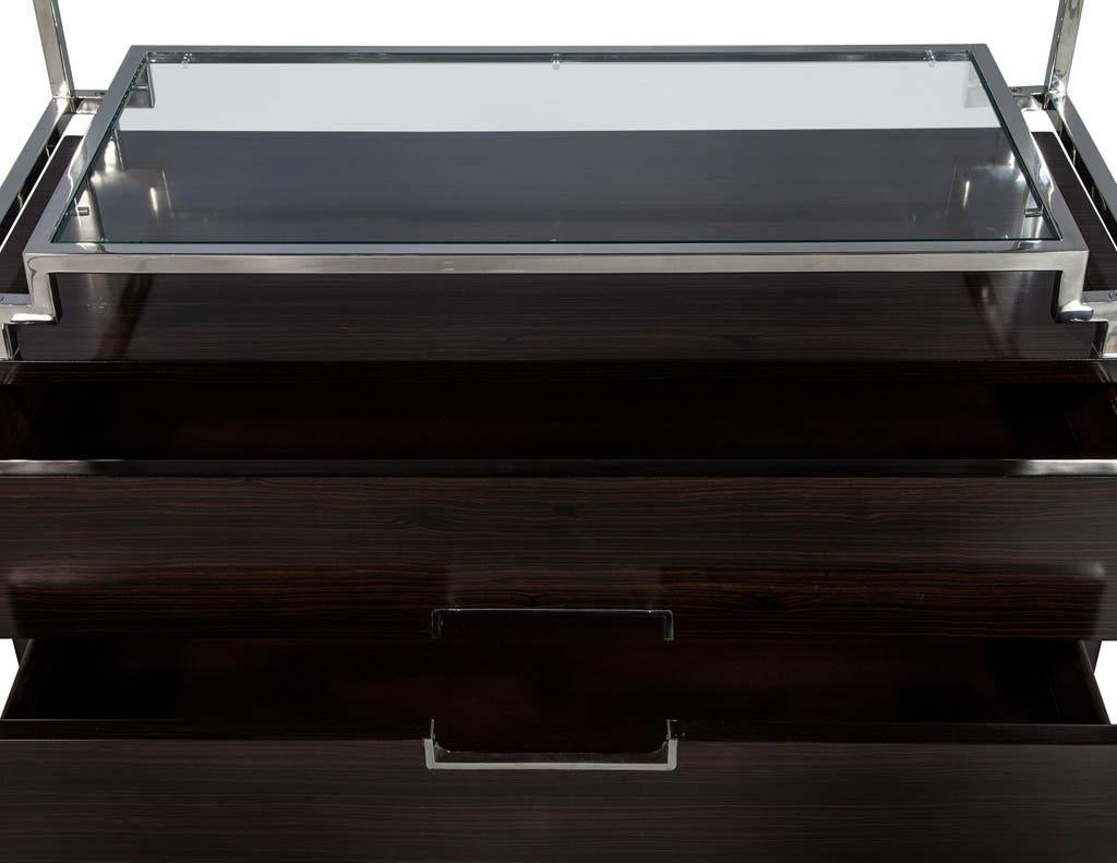 Pair of Geometric Stainless Steel Bookcases with Macassar Base 4