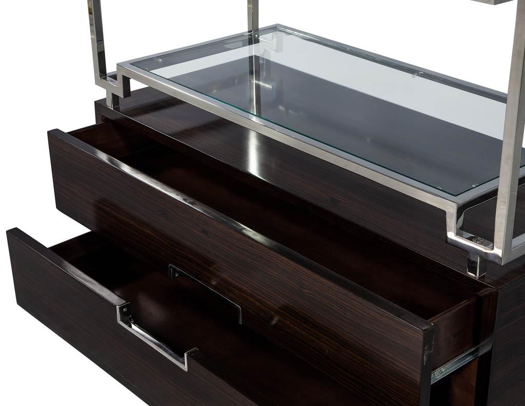 Pair of Geometric Stainless Steel Bookcases with Macassar Base 2