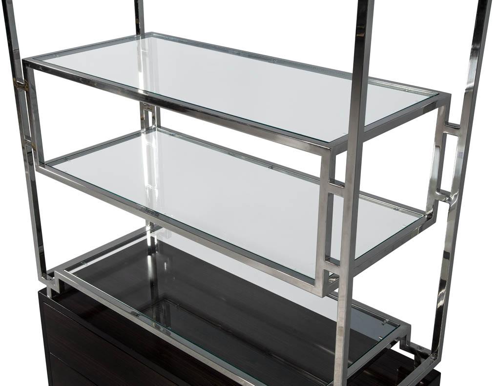 Pair of Geometric Stainless Steel Bookcases with Macassar Base 3