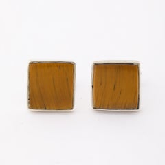 Par de gemelos geométricos de plata de ley con incrustaciones de ojo de tigre