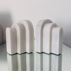 Pair of Geometric White Marble Bookends
