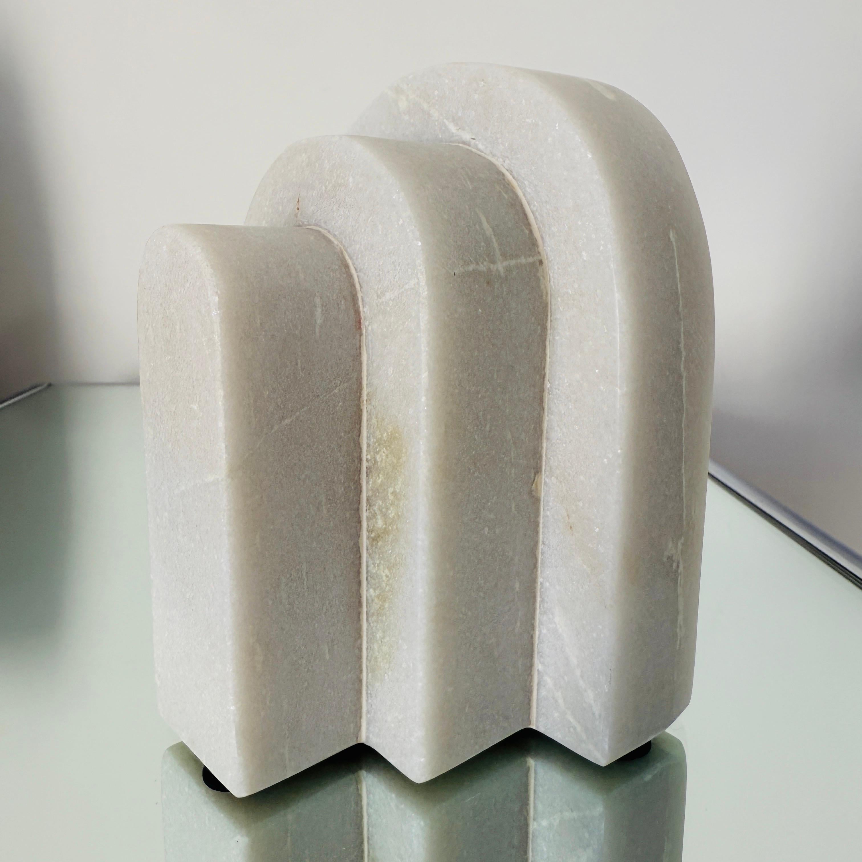 Carrara Marble Pair of Geometric White Marble Bookends For Sale