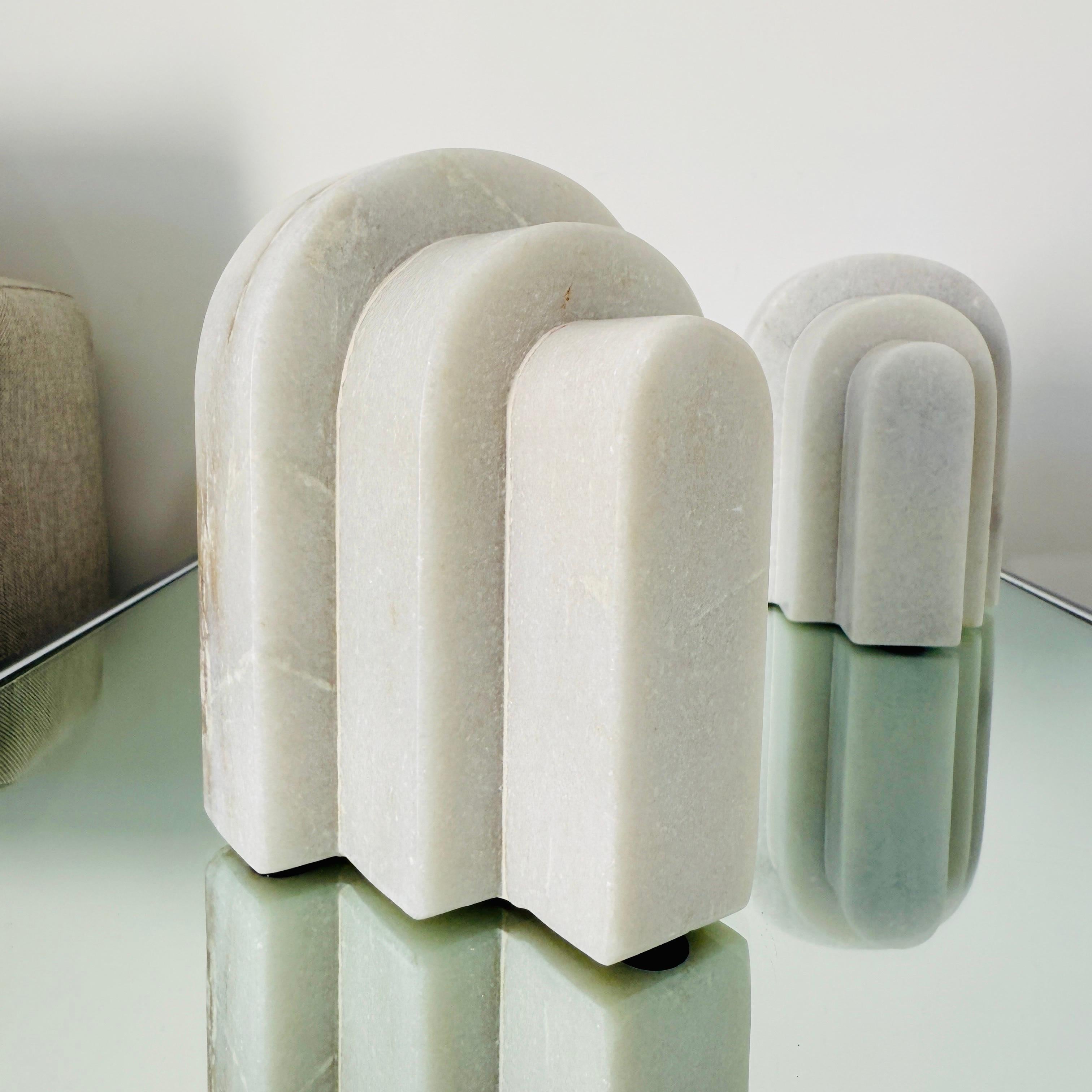 Pair of Geometric White Marble Bookends For Sale 1