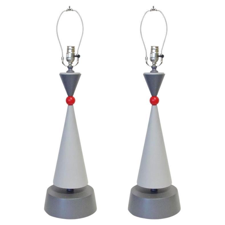 Pair of Brass Geometric Table Lamps at 1stDibs