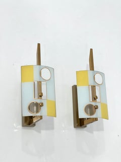 Pair of Geometrical Curved Glass Sconces