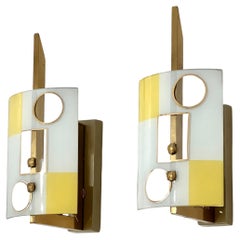 Pair of Geometrical Curved Glass Sconces