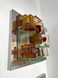 Pair of Geometry Glass Construction Metal Sconces. Italy, 1970s