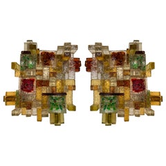 Pair of Geometry Glass Construction Metal Sconces by Poliarte, Italy, 1970s