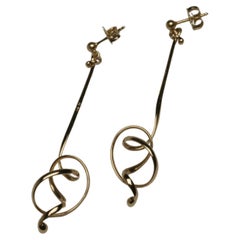 Retro Pair of Georg Jensen 18K "Forget-Me-Knot" Drop Earrings Designed by V. Torun