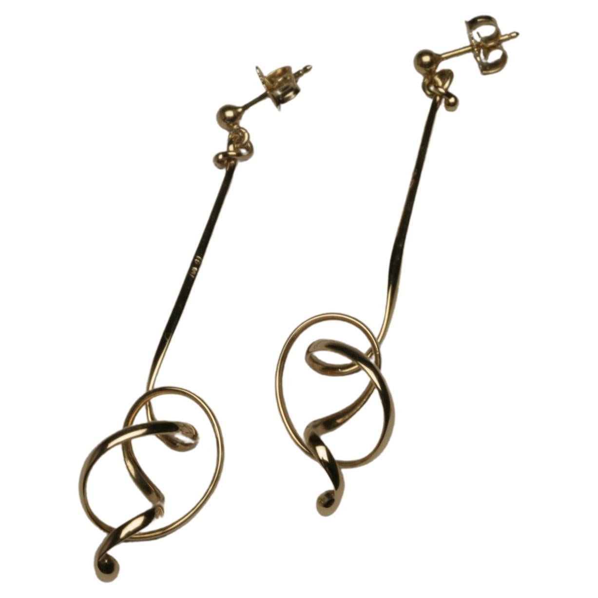 Pair of Georg Jensen 18K "Forget-Me-Knot" Drop Earrings Designed by V. Torun