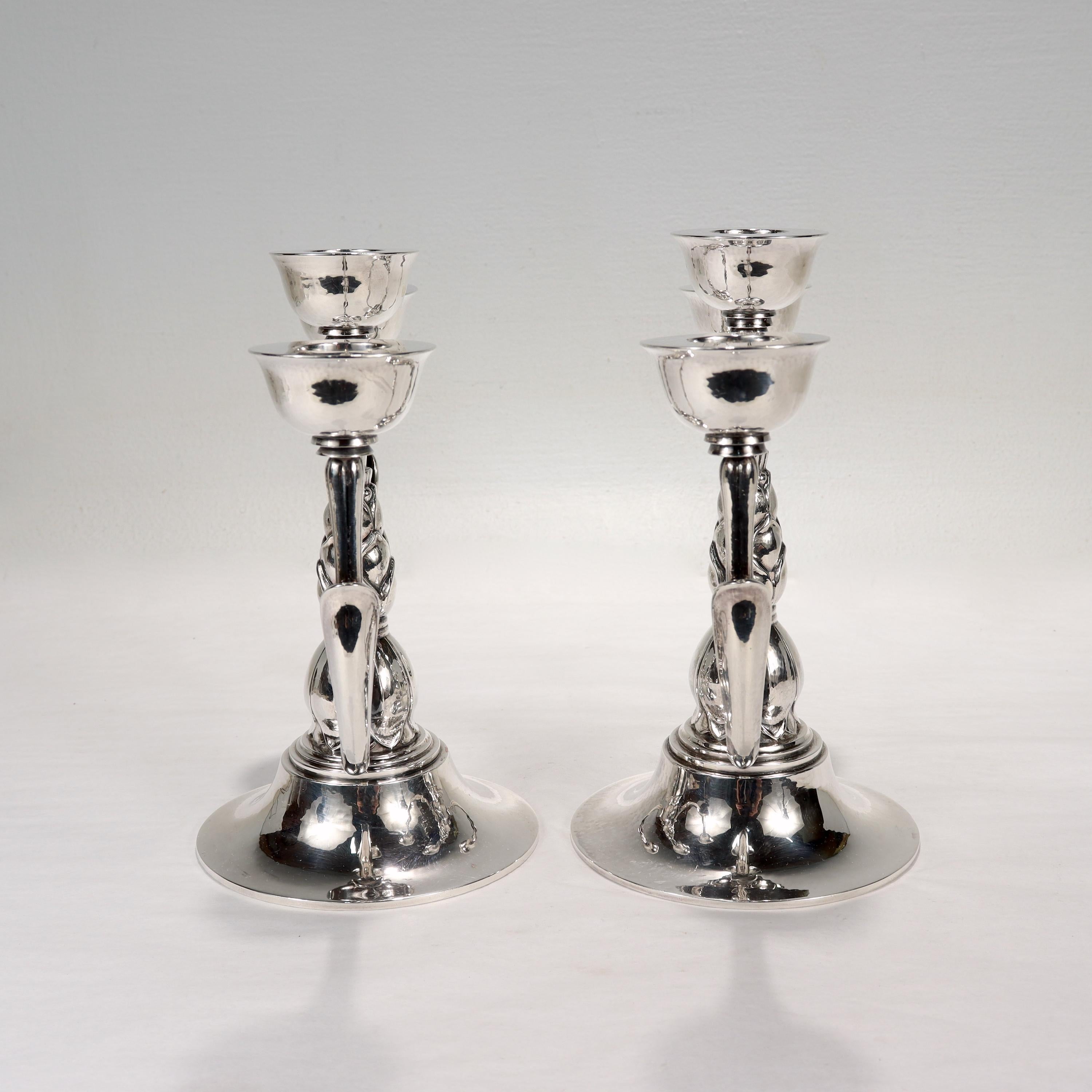 Pair of Georg Jensen Art Deco 537 C Sterling Silver Candelabra by Harald Nielsen For Sale 5
