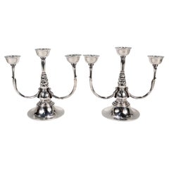 Pair of Georg Jensen Art Deco 537 C Sterling Silver Candelabra by Harald Nielsen