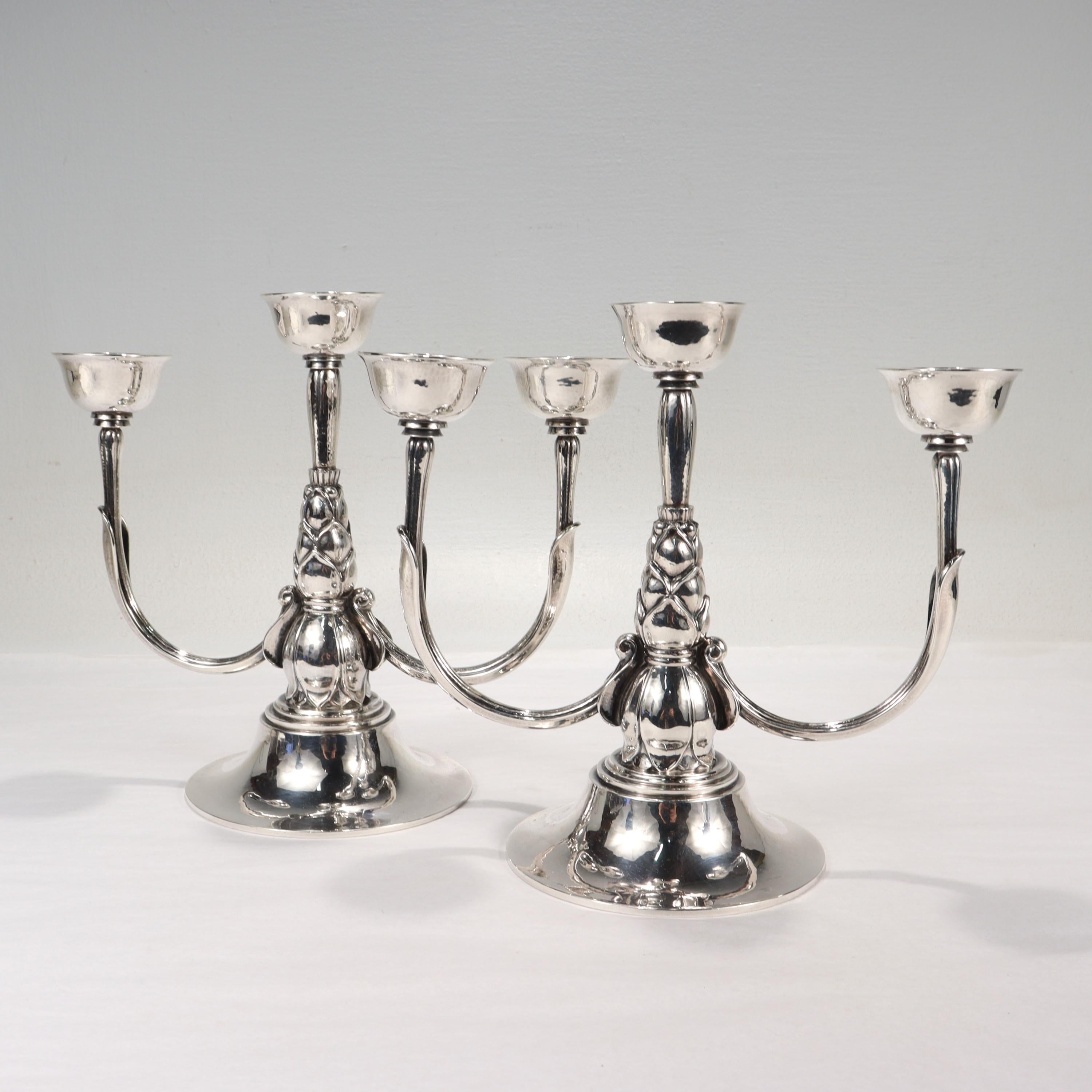 Pair of Georg Jensen Art Deco 537 C Sterling Silver Candelabra by Harald Nielsen In Good Condition For Sale In Philadelphia, PA