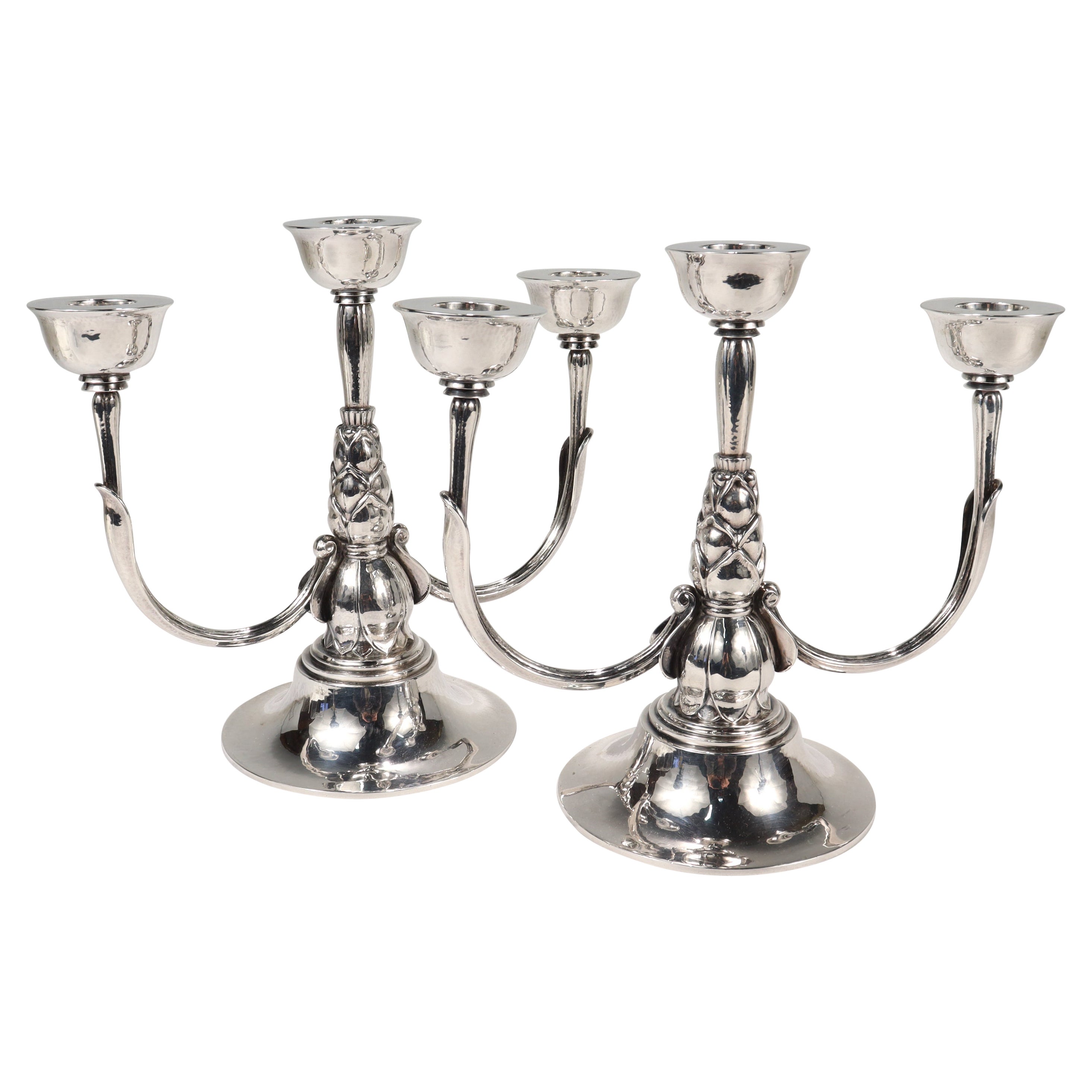 Pair of Georg Jensen Art Deco 537 C Sterling Silver Candelabra by Harald Nielsen