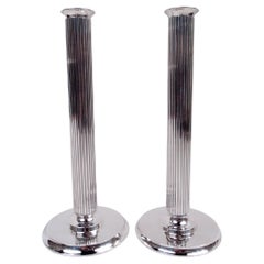 Pair of Georg Jensen Bernadotte Modern Classical Column Candlesticks