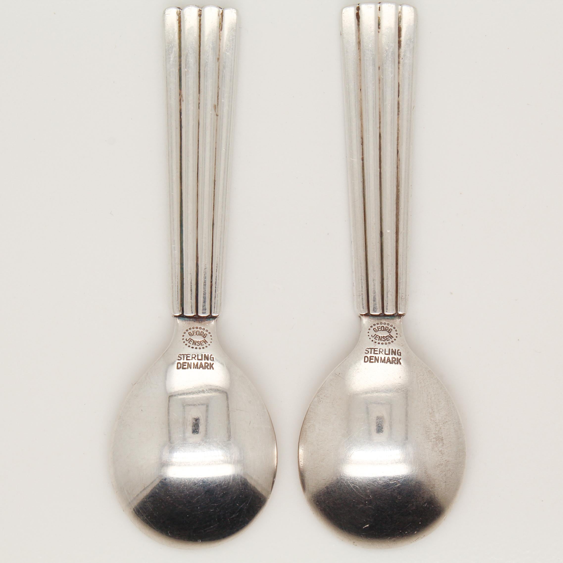 Art Deco Pair of Georg Jensen Bernadotte Sterling Silver Salt Spoons For Sale
