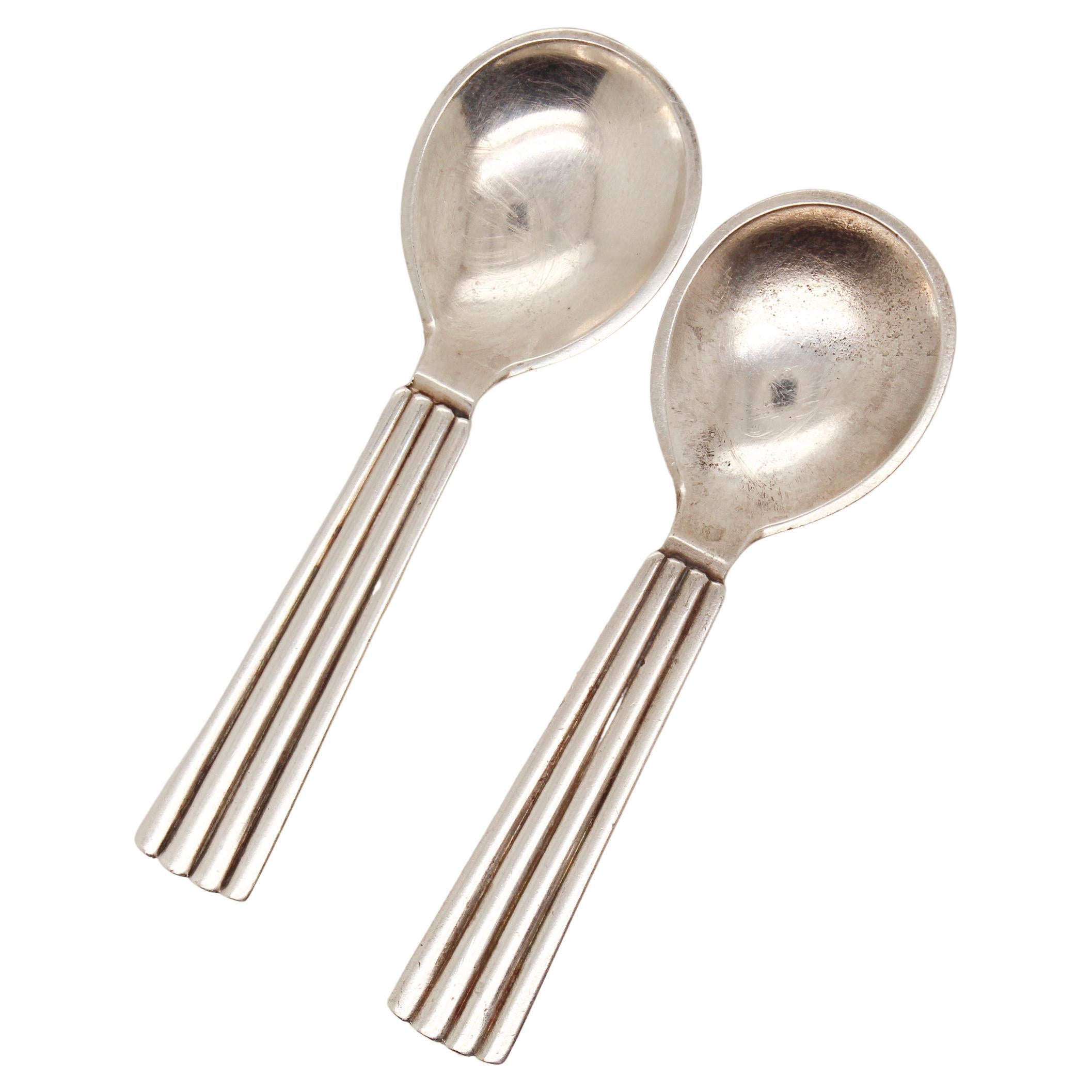 Pair of Georg Jensen Bernadotte Sterling Silver Salt Spoons