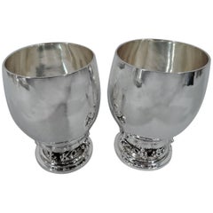 Pair of Georg Jensen Hand-Hammered Sterling Silver Grape Goblets