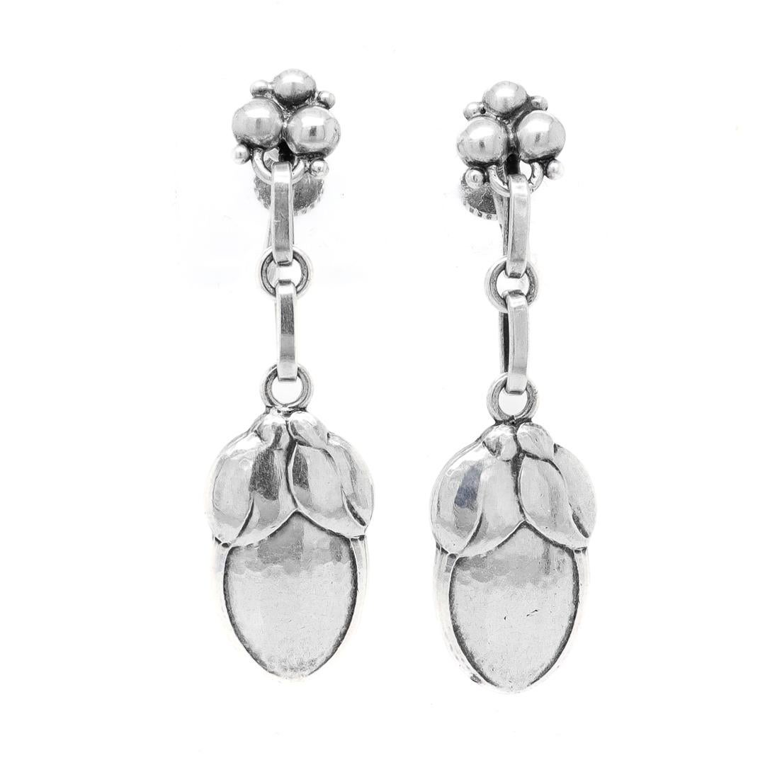 Art Deco Pair of Georg Jensen No. 44 Sterling Silver Drop / Dangle Earrings 