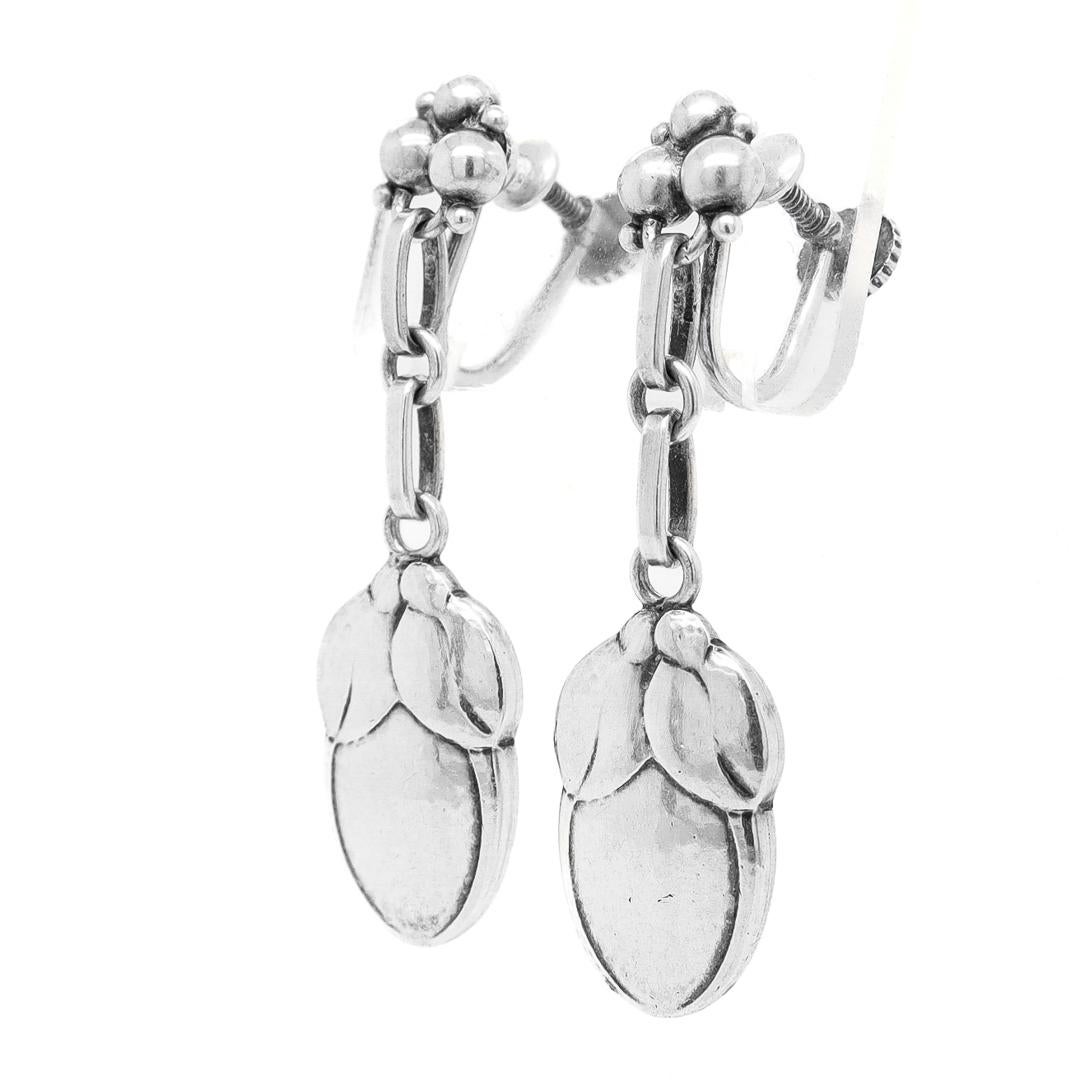 Pair of Georg Jensen No. 44 Sterling Silver Drop / Dangle Earrings  1
