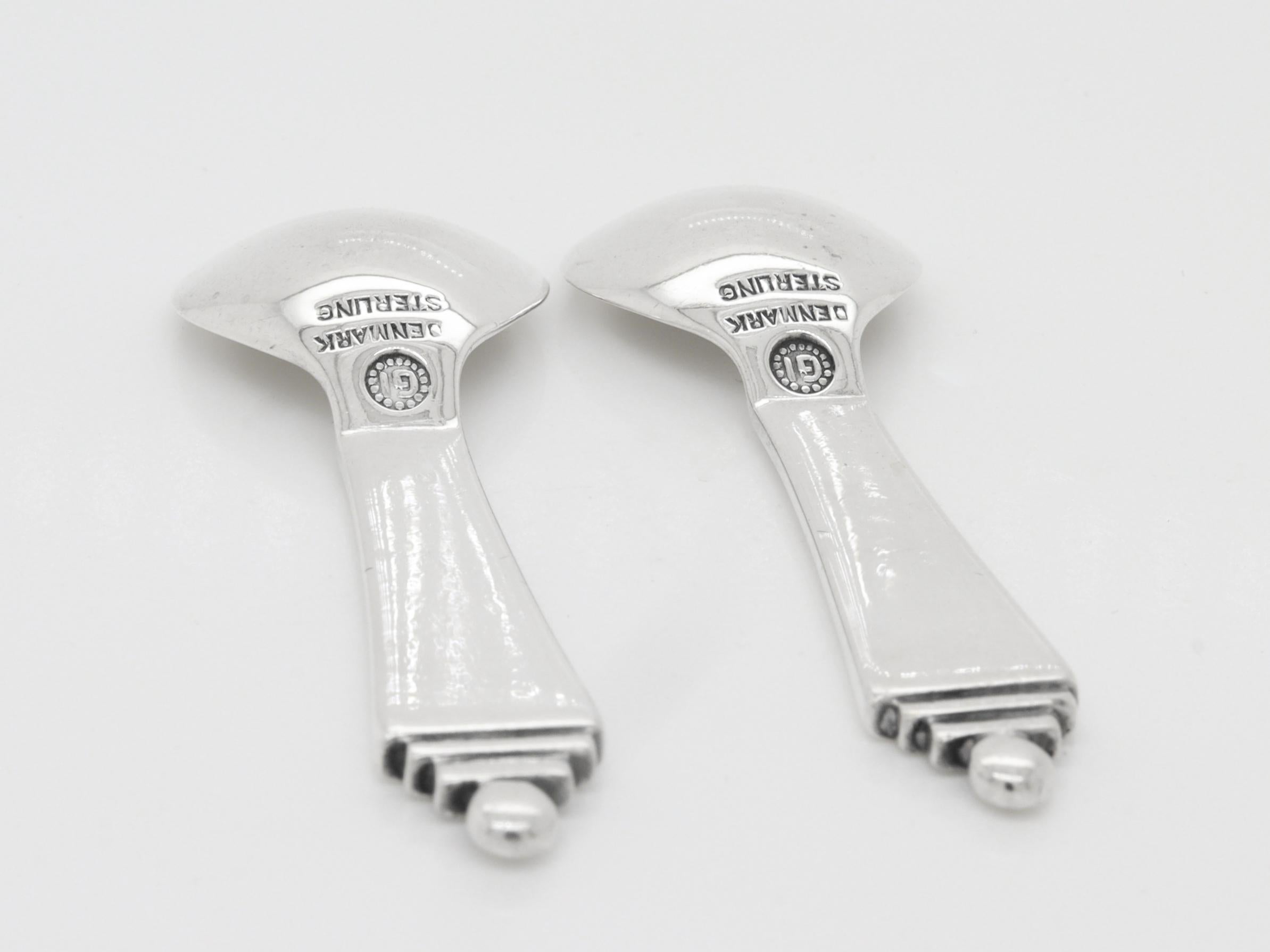 Paire de cuillères à sel en argent sterling Georg Jensen Pyramide en vente 3