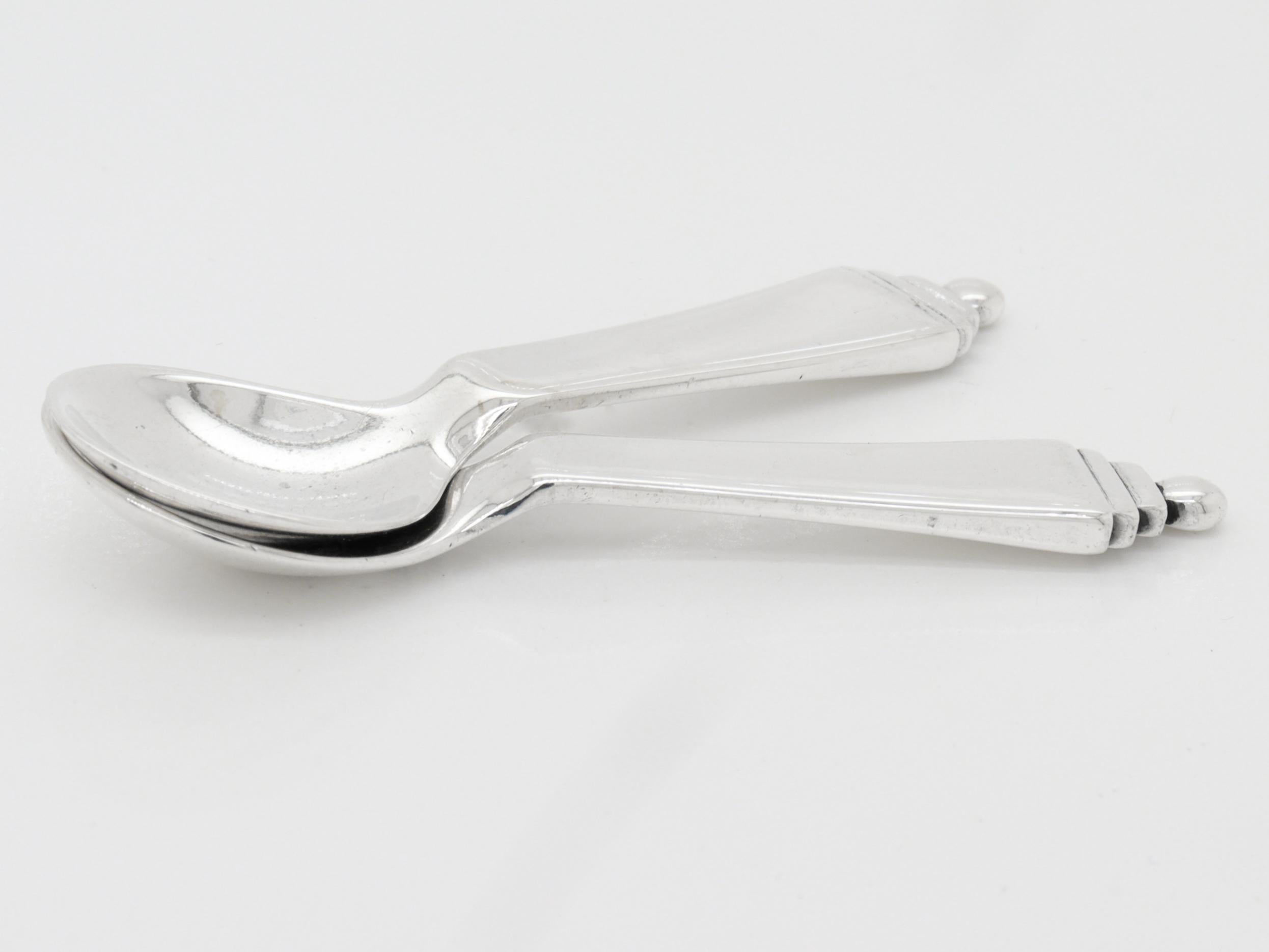 Paire de cuillères à sel en argent sterling Georg Jensen Pyramide en vente 4