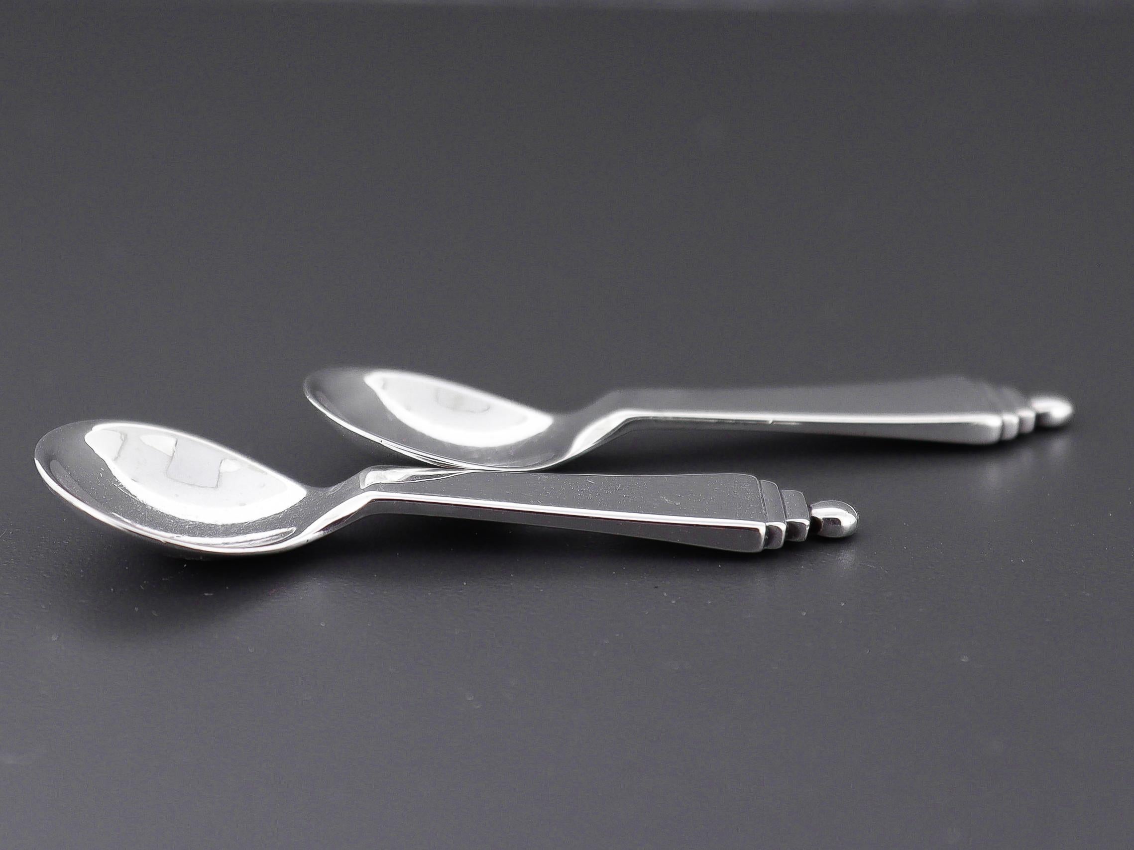 Paire de cuillères à sel en argent sterling Georg Jensen Pyramide en vente 6