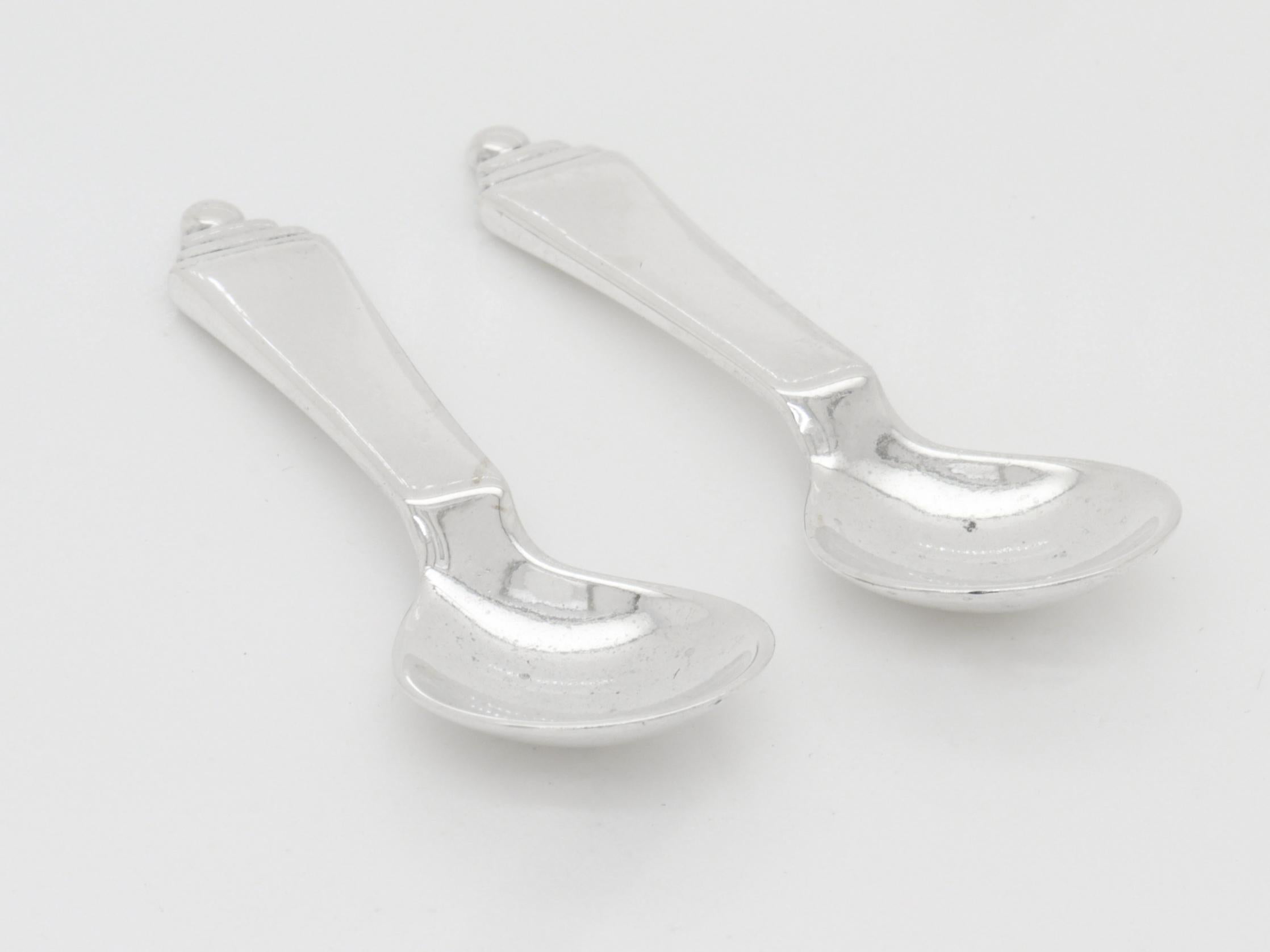 Paire de cuillères à sel en argent sterling Georg Jensen Pyramide en vente 1