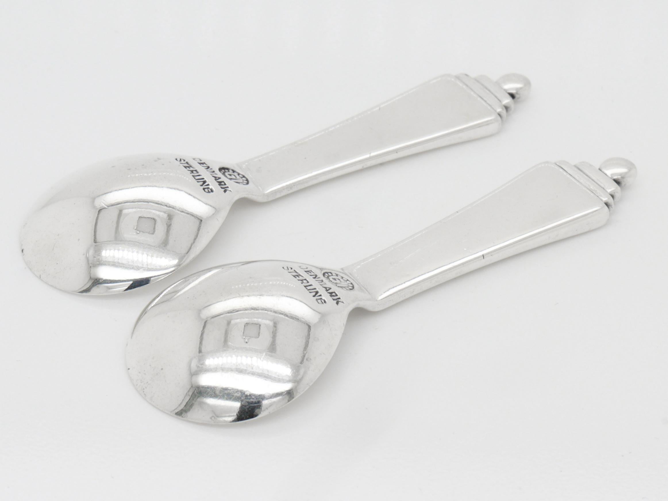 Paire de cuillères à sel en argent sterling Georg Jensen Pyramide en vente 2