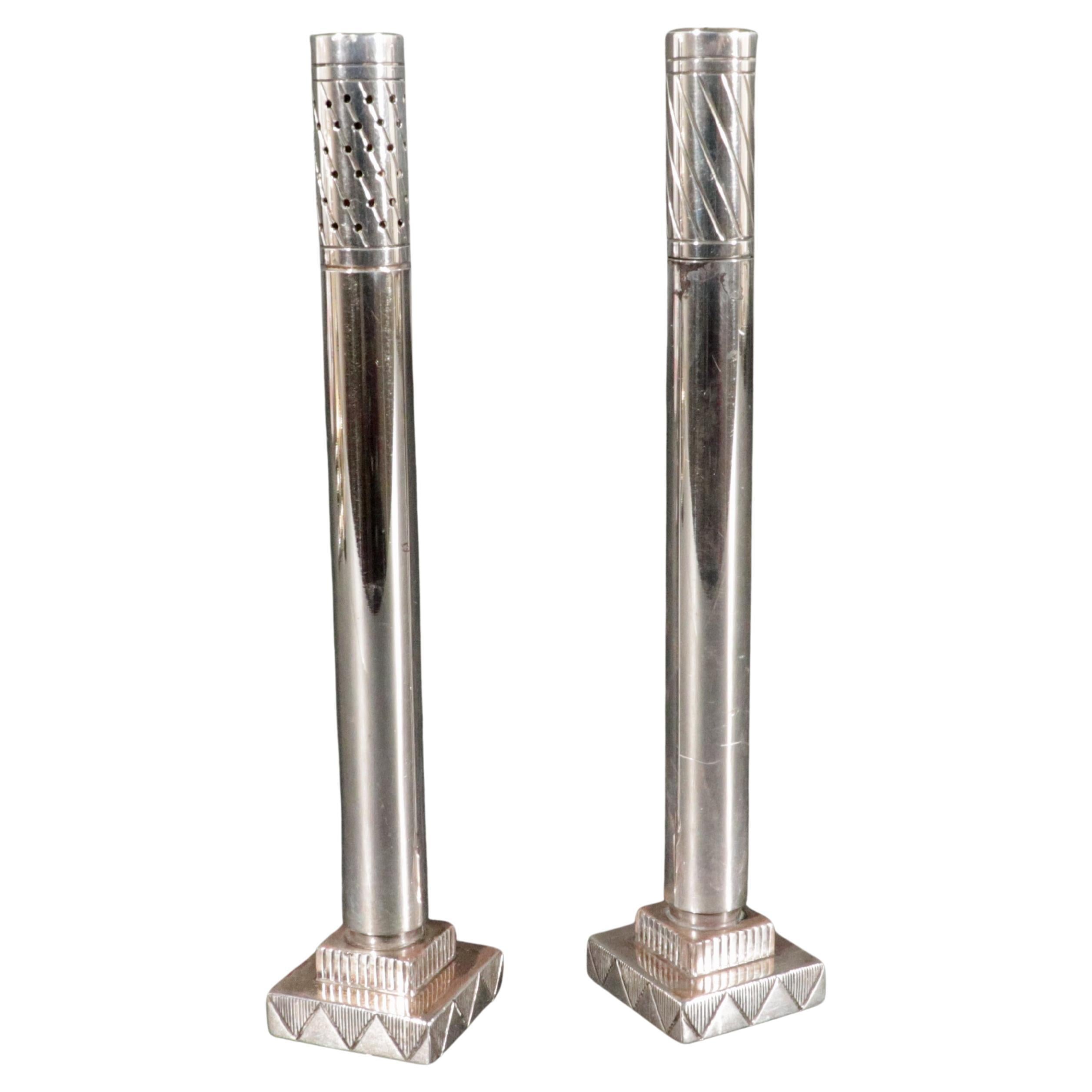 Pair of Georg Jensen Silver "Skyscraper" Salt 
Pepper Shakers by Jorgen Jensen For Sale