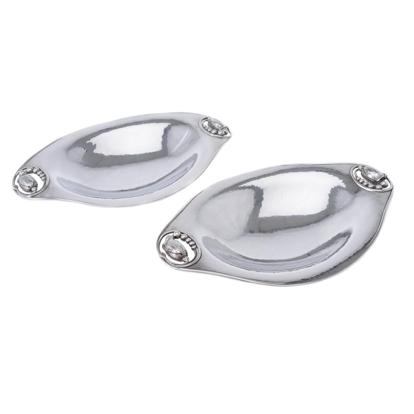Pair of Georg Jensen Sterling Blossom or Magnolia Bread Trays 2A For Sale