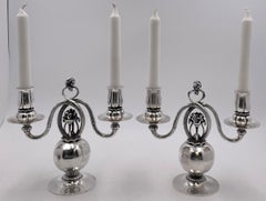 Pair of Georg Jensen Sterling Silver 2-Light Candelabra #324 Pomegranate