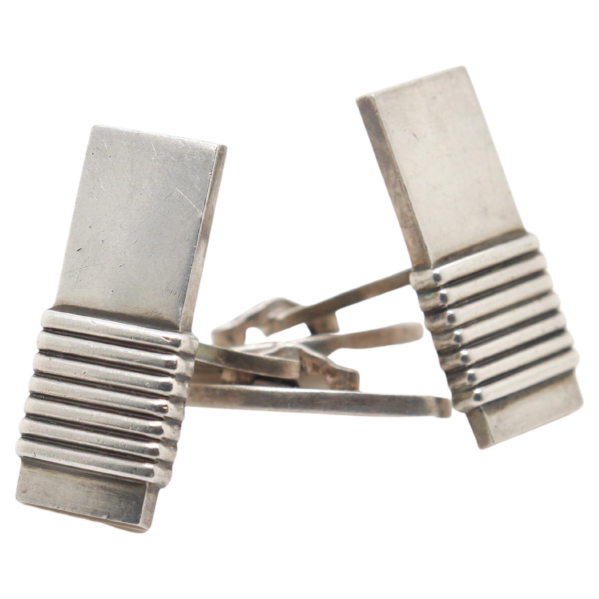 Art Deco Pair of Georg Jensen Sterling Silver Cufflinks No. 80 For Sale