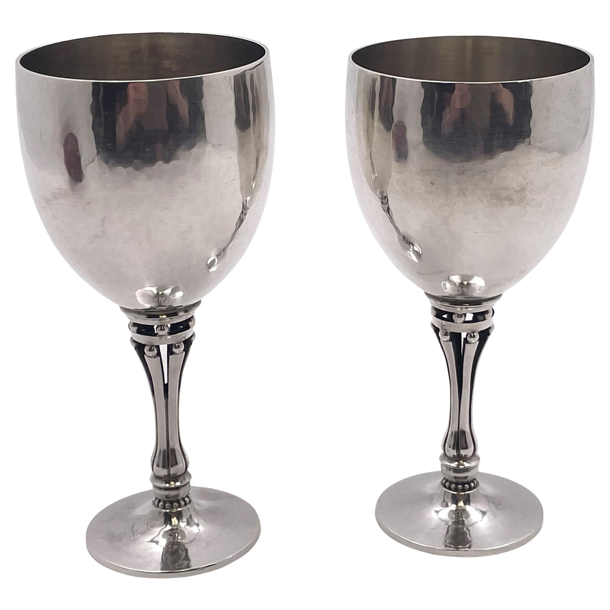 Pair of Georg Jensen Sterling Silver Goblets/ Kiddush Cups #532A in vendita