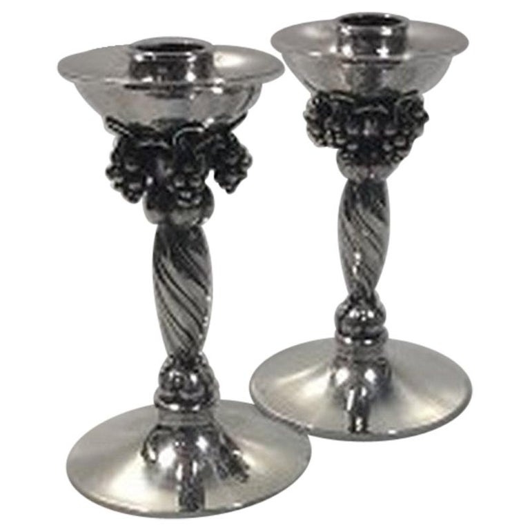 Pair of Georg Jensen Sterling Silver Grape Candlesticks No 263 A For Sale  at 1stDibs