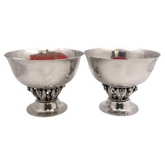 Pair of Georg Jensen Sterling Silver Hammered Centerpiece Bowls 197A Art Nouveau