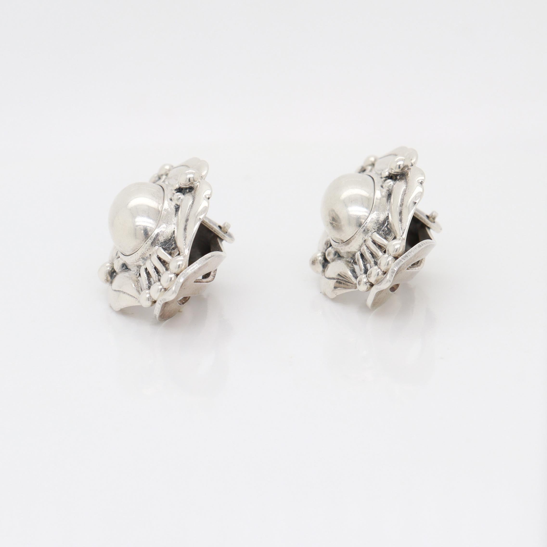 Pair of Georg Jensen Sterling Silver Heritage 2000 Clip-On Earrings For Sale 5