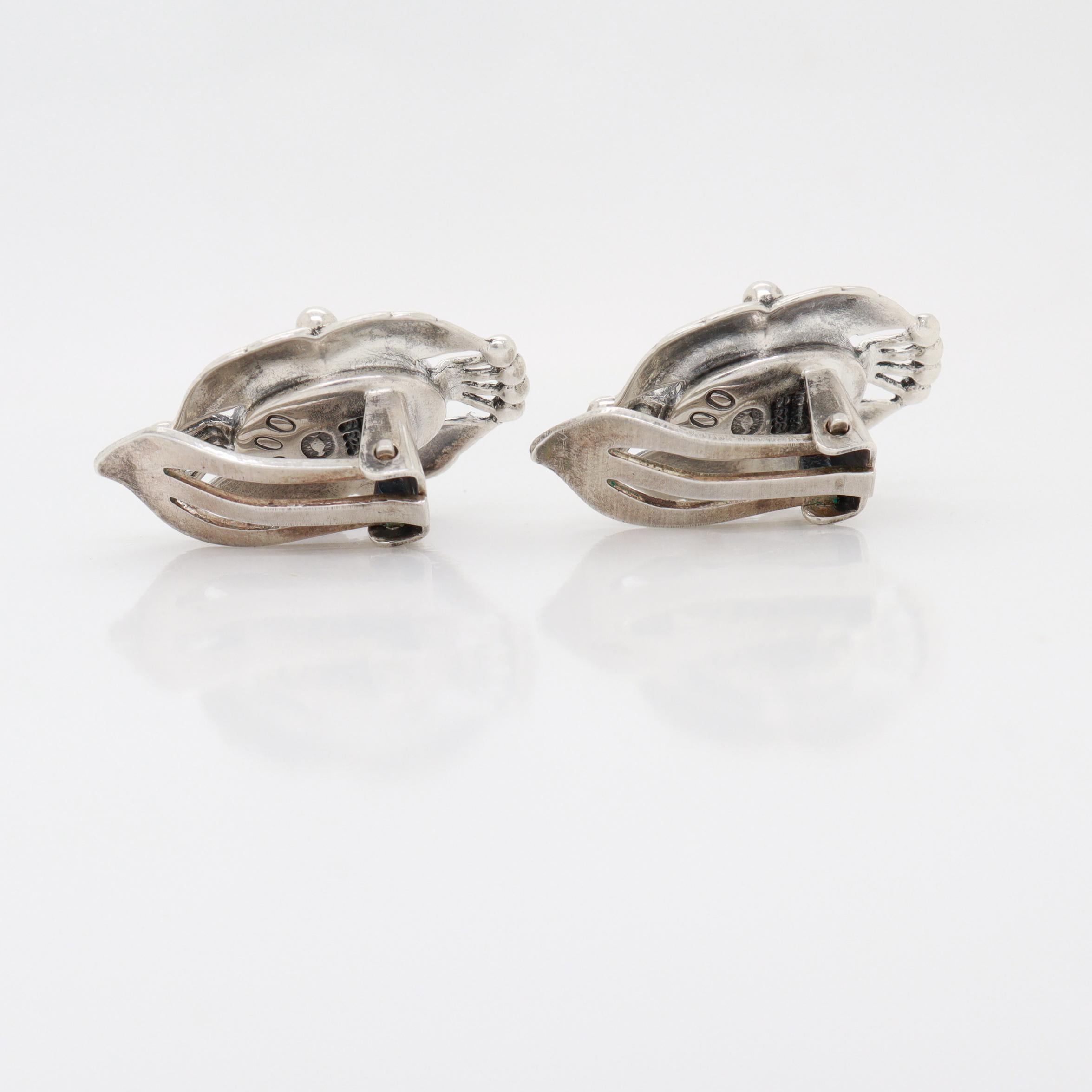 Pair of Georg Jensen Sterling Silver Heritage 2000 Clip-On Earrings For Sale 6