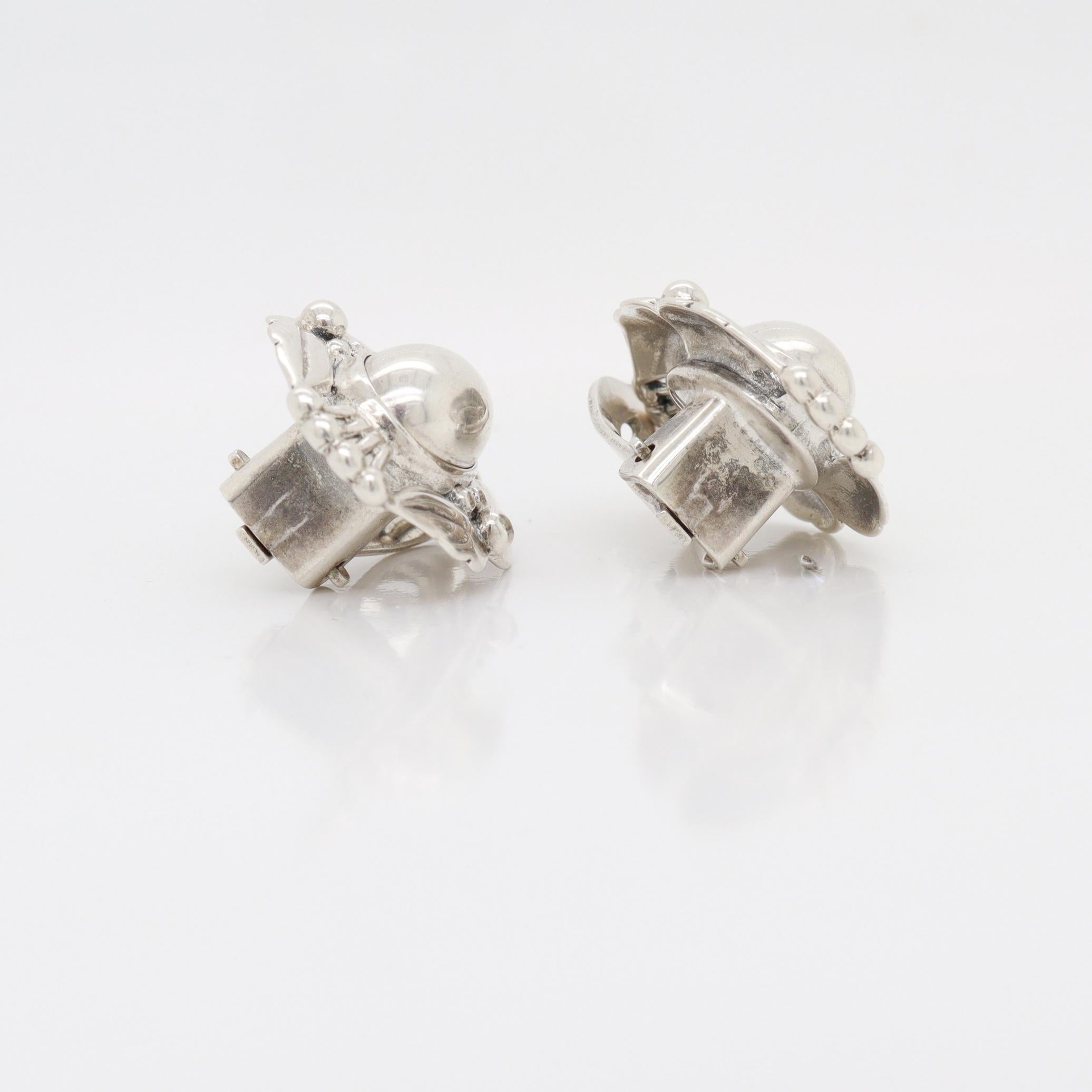 Pair of Georg Jensen Sterling Silver Heritage 2000 Clip-On Earrings For Sale 7