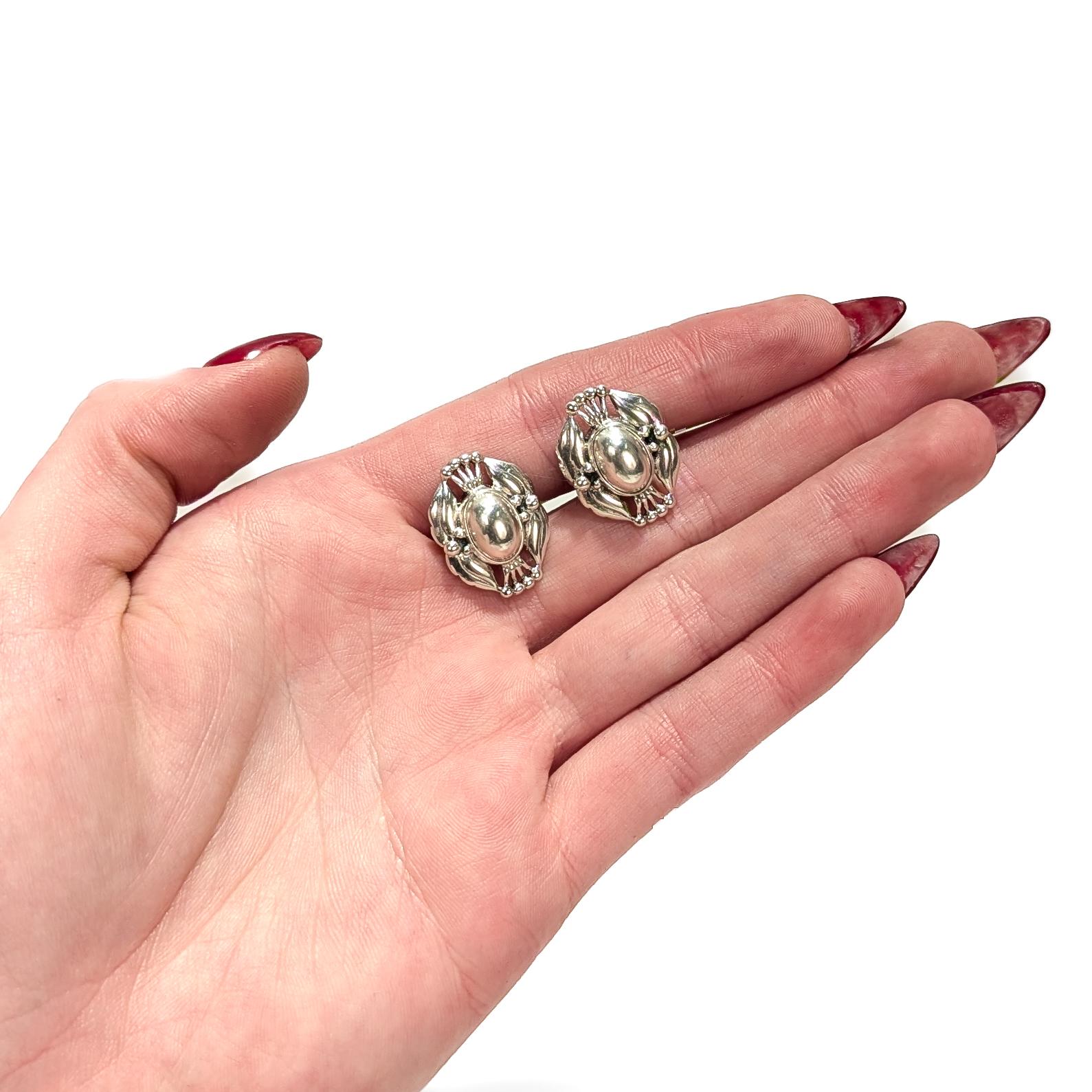 Women's Pair of Georg Jensen Sterling Silver Heritage 2000 Clip-On Earrings For Sale